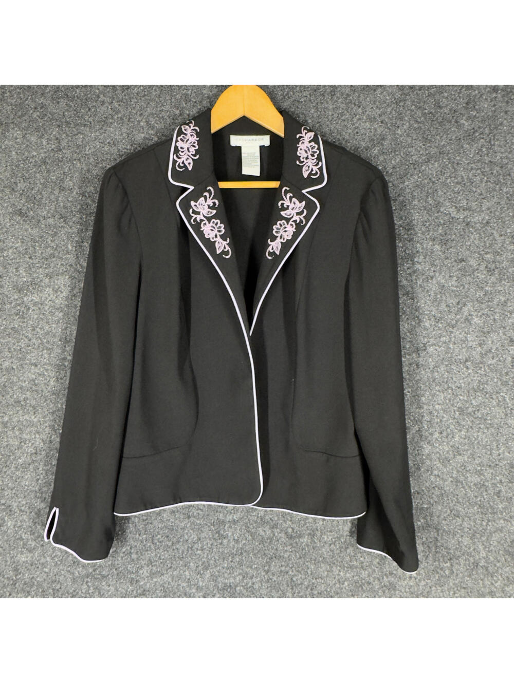 Sag Harbor Blazer Women 16 Black Floral Collared Long Sleeve Classic Fit Solid